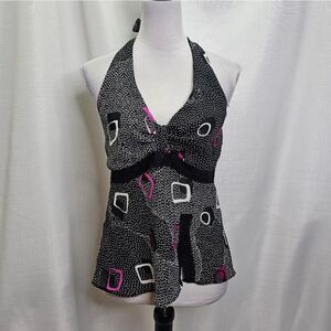 Fashion Bug Black Vintage Halterneck Top Size Medium